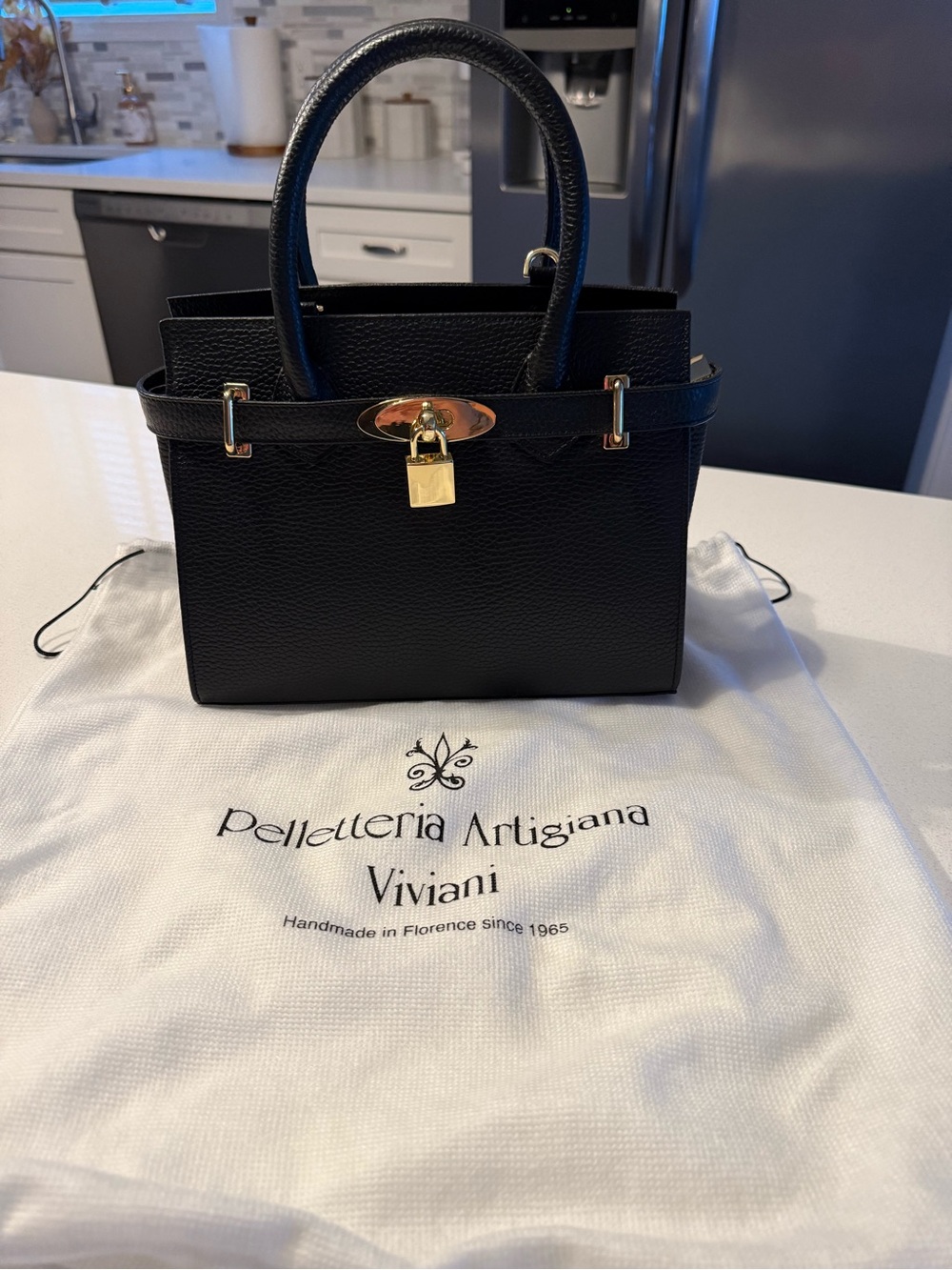 Black Leather Top-Handle Satchel